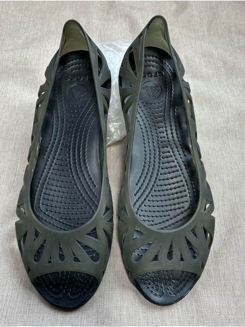 CROCS Adrina III Translucent Cutout Peep-Toe Jelly Flats - Picture 3 of 5